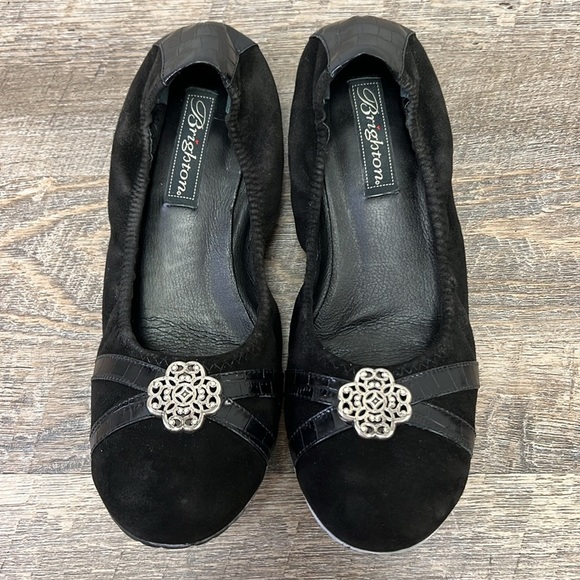 Brighton DANCER Black Suede Croc Embossed Ballet Flats Size 9 - Picture 2 of 14